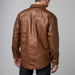 Relaxed Leather Shirt Jacket // Caramel Brown (M)