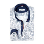 Paisley Print Button-Up // White + Navy (S)