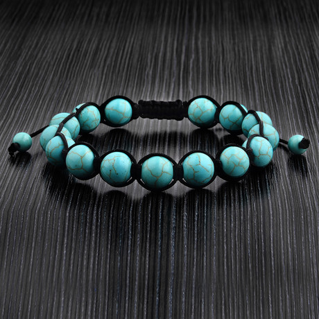Macramé Turquoise Braided Bead Bracelet // Blue