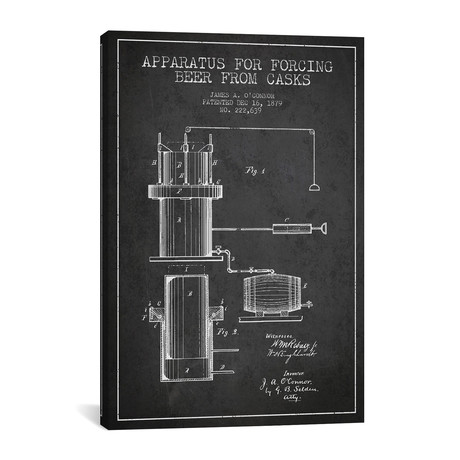 Beer Apparatus Charcoal Patent Blueprint // Aged Pixel // V2 (26"W x 18"H x 0.75"D)