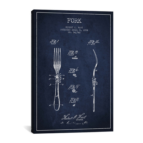 Fork Navy Blue Patent Blueprint // Aged Pixel (26"W x 18"H x 0.75"D)