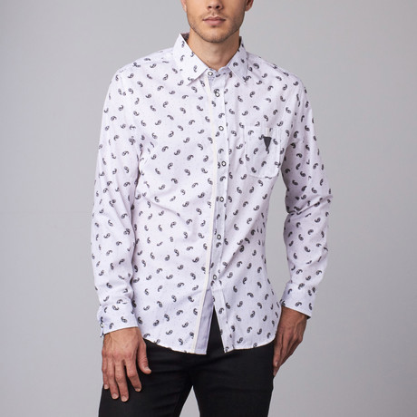 Long-Sleeve Woven Button-Up // White Small Paisley (S)