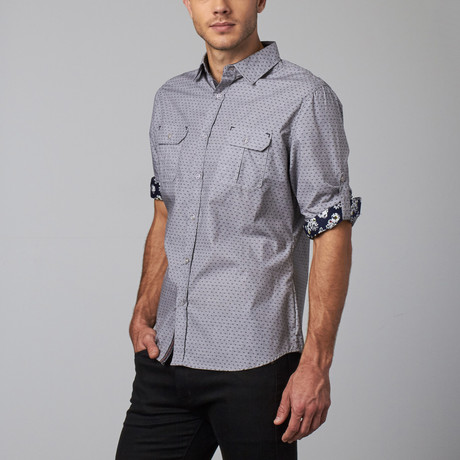 Long-Sleeve Woven Button-Up // Charcoal Dot Print (S)