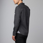 Long-Sleeve Woven Button-Up // Navy Rectangles (L)