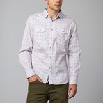Smash Trends // Long-Sleeve Woven Button-Up // Purple Leaf Print (S)