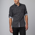 Long-Sleeve Woven Button-Up // Navy Rectangles (L)