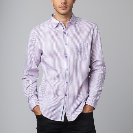 Long-Sleeve Woven Button-Up // Purple Check Fade (S)