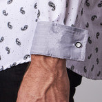Long-Sleeve Woven Button-Up // White Small Paisley (S)