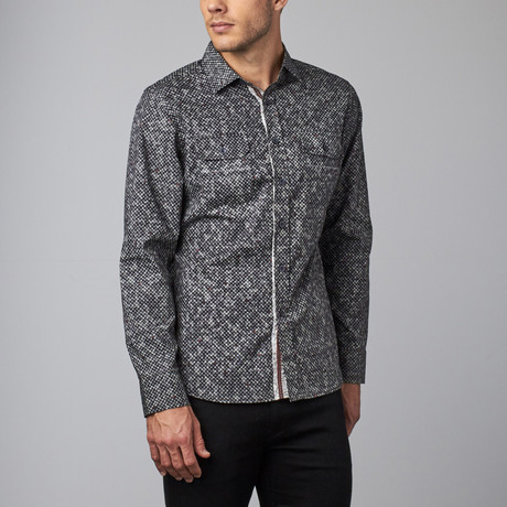 Long-Sleeve Woven Button-Up // Black Tiny Print (S)