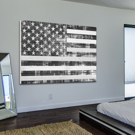 US Flag In B+W // White Wood (18"W x 12"H x 1.5"D)