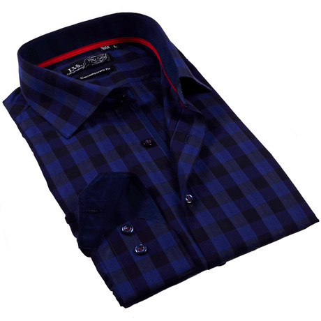 Button-Up Dress Shirt // Navy + Black Plaid (S)