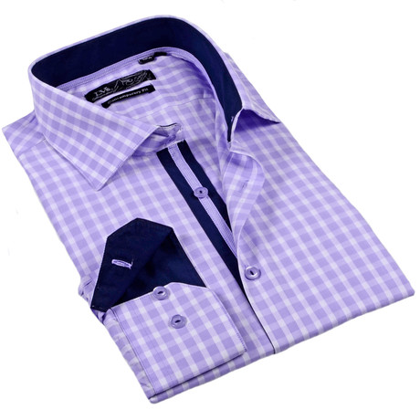 Gingham Button-Up Dress Shirt // Lavander (S)