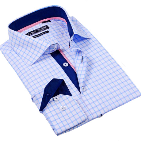 Levinas // Button-Up Dress Shirt // Light Blue Check (S)