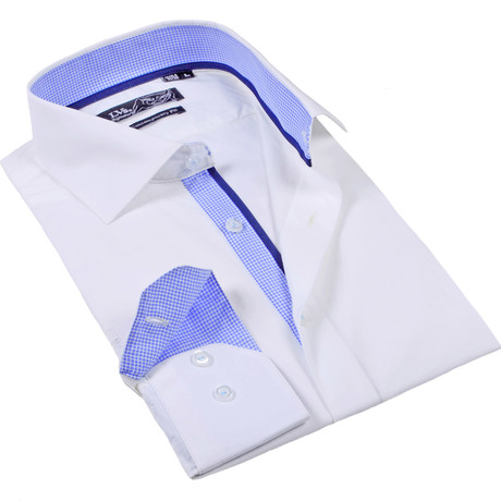 Button-Up Dress Shirt // White + Blue (S)