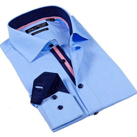 Textured Button-Up Dress Shirt // Light Blue (S)