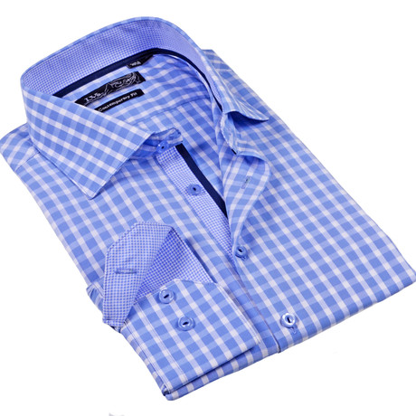 Gingham Button-Up Dress Shirt // Light Blue (M)