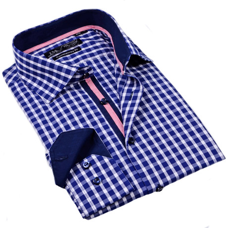 Gingham Button-Up Dress Shirt // Navy (L)