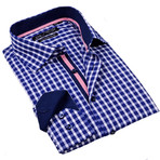 Gingham Button-Up Dress Shirt // Navy (L)