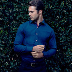 Levinas // Button-Up Dress Shirt // Royal Blue Gingham (XL)