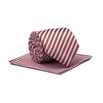 Stripe Silk Tie + Pocket Square // Fuchsia + Brown