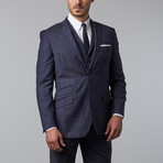 Window Pane Notch Lapel Vested Suit // Blue (US: 40L)