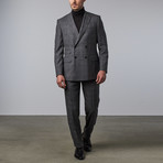 Windowpane Double Breasted Peak Lapel Suit // Grey (US: 42L)