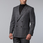 Windowpane Double Breasted Peak Lapel Suit // Grey (US: 42L)