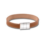Top Stitched Leather Bracelet // Stainless + Brown