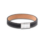 Top Stitched Leather Bracelet // Stainless + Black