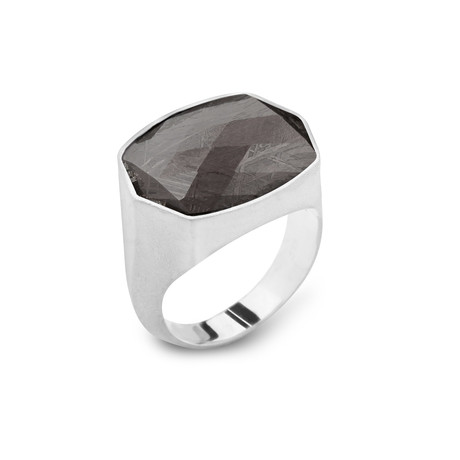 Sterling Silver + Meteorite Ring (Size 10)