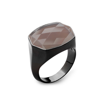 Sterling Silver + Natural Chalcedony Ring // Black Nickel Finish
