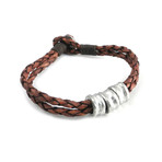 Double Row Leather + Bead Bracelet // Brown + Silver