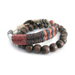 AMiGAZ // Bead + Hemp Wrap Bracelet // Brown + White // Set of 2