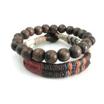 AMiGAZ // Bead + Hemp Wrap Bracelet // Brown + White // Set of 2