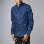 Harris Printed Denim Shirt // Indigo Sand Blast (M)