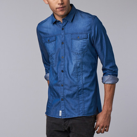 Darby Denim Shirt // Dark Stone Wash W/ Sandblast (XS)