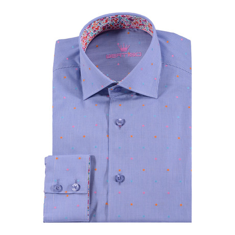 BERTIGO // Magic Jacquard Button-Up Shirt // Navy  Dot (M)