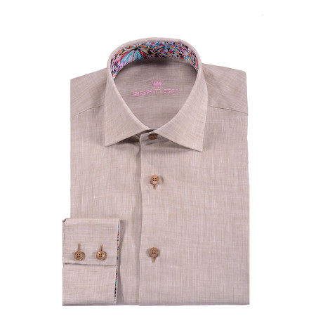 Lance Solid Button-Up Shirt // Beige (L)