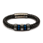 Braided Leather Bracelet // Black + Steel