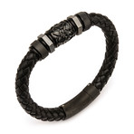 Braided Leather + Steel Beads Bracelet // Black