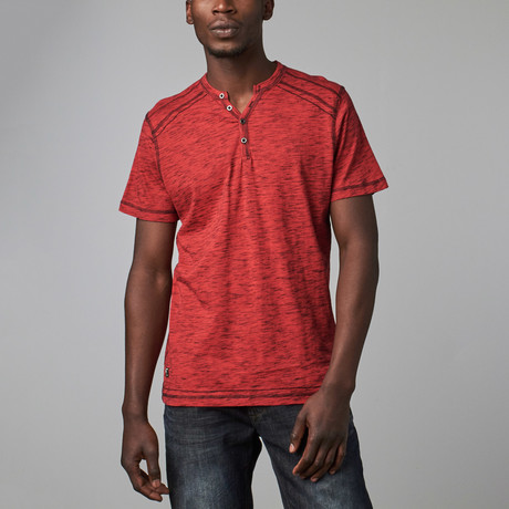Short Sleeve Contrast Stitch Henley // Red (S)