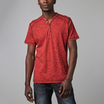 Short Sleeve Contrast Stitch Henley // Red (2XL)