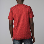 Short Sleeve Contrast Stitch Henley // Red (L)