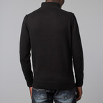 Mixed Texture Zip Henley Pullover // Black (L)