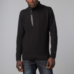 Mixed Texture Zip Henley Pullover // Black (L)