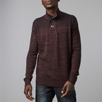 Marled Colorblocked Henley Funnel Neck // Burgundy (XL)