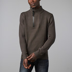 Mixed Texture Zip Henley Pullover // Olive (S)