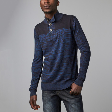 Marled Colorblocked Henley Funnel Neck // Blue (S)