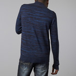 Marled Colorblocked Henley Funnel Neck // Blue (XL)