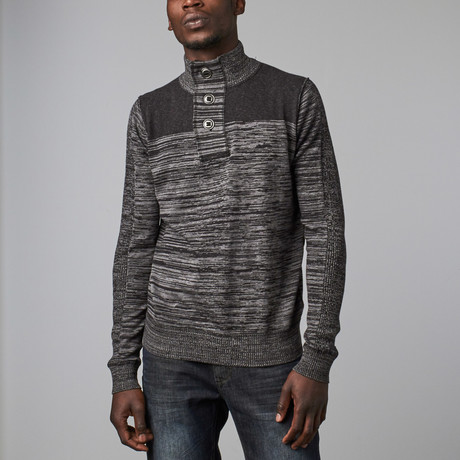 Marled Colorblocked Henley Funnel Neck // Charcoal (S)